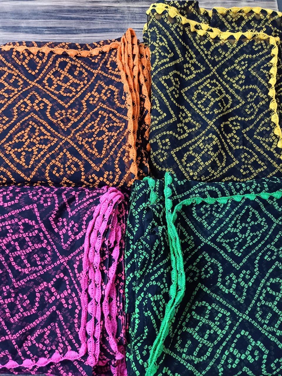 New Collection of Pure Heavy Georgette Bandhani Saree with Heavy Krusiya Border